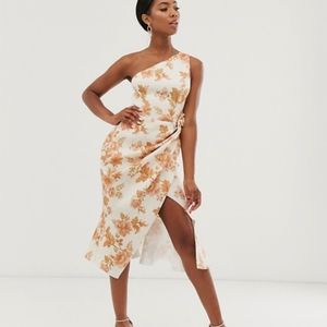 Asos floral one shoulder flare dress